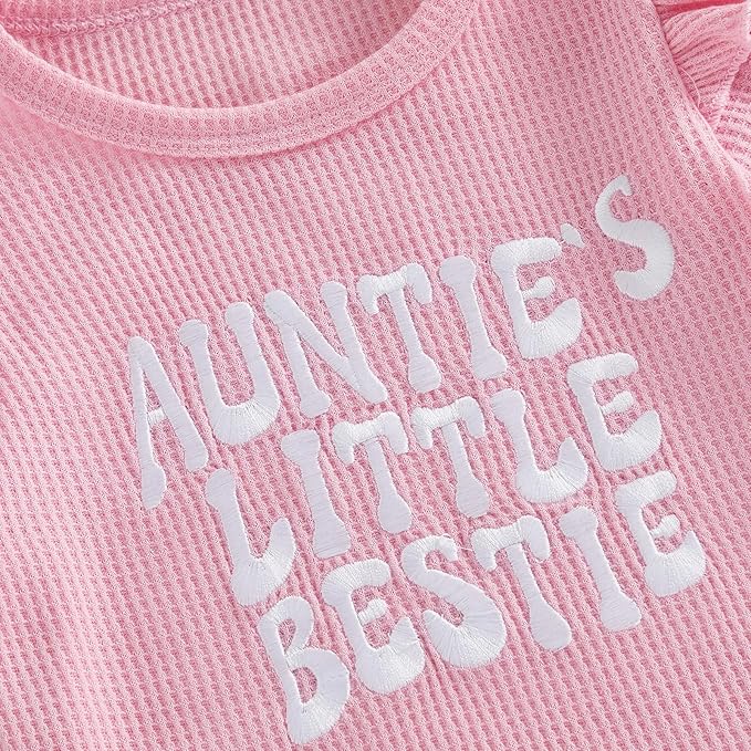 Toddler Baby Girl Summer Clothes Ruffle Waffle T Shirt Tops Shorts Set Auntie's Little Bestie Infant Cute Outfits