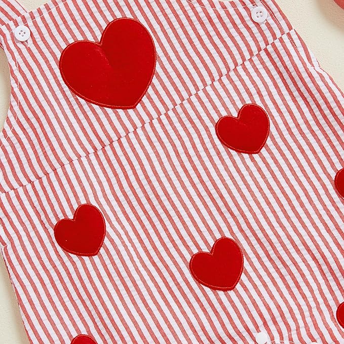Baby Boy Valentines Outfit Heart Embroidery Bubble Romper Striped Sleeveless Onesie Newborn Boy Clothes
