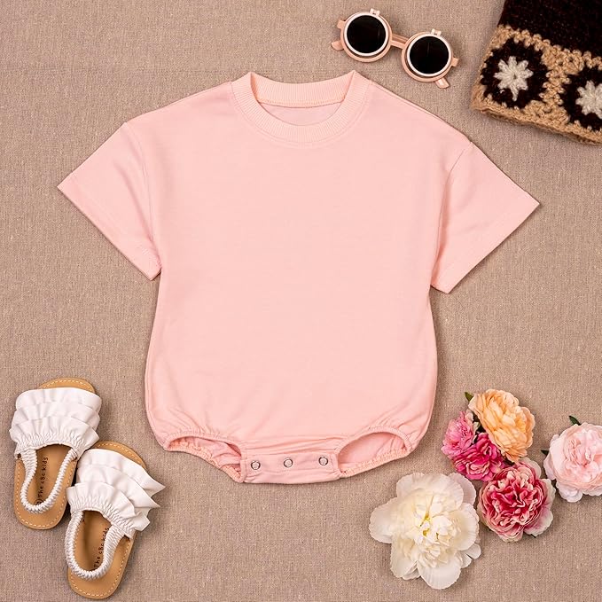 Baby Girl Romper Set 2-Pack Cotton Bodysuits, Long Sleeve & Short Plain Outfit, Newborn Infant Outfit for Girls