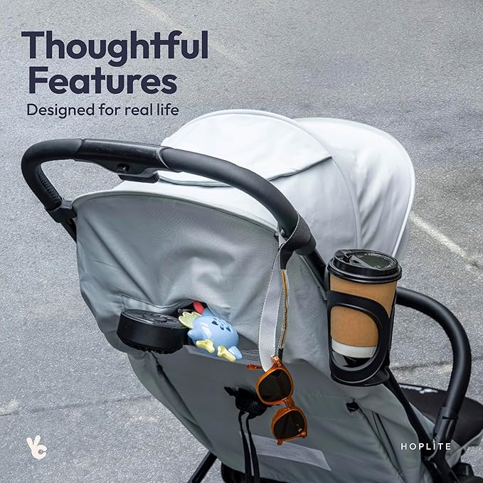 BabbleRoo Hoplite Compact Stroller – Lightweight Travel Stroller for Airplane (12.3 lbs), Newborn to 55 lbs, Easy Fold, PU Wheels, Alloy Frame, Near-Flat Recline, Raincover, Cup Holder, Baby Stroller