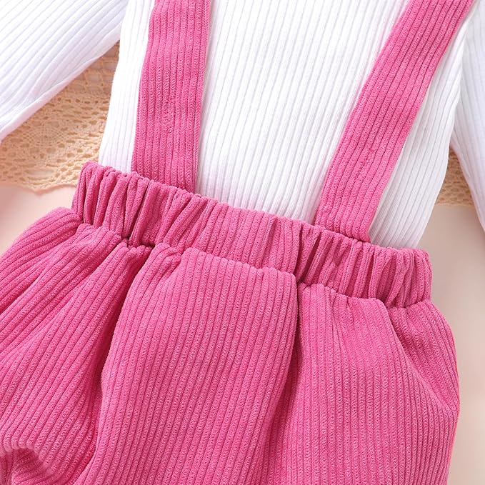 Tiny Cutey Newborn Baby Girl Clothes Bell Sleeve Romper and Corduroy Overalls Shorts Infant Girl Fall Outfits