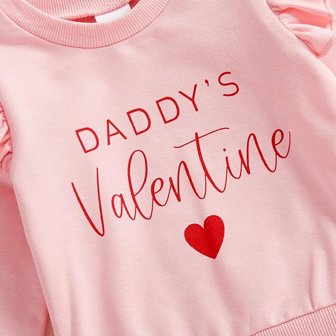 Dcohmch Daddys Valentine Baby Girl Outfit Letter Heart Print Long Sleeve Tops Shirt and Pants Toddler Spring Clothes