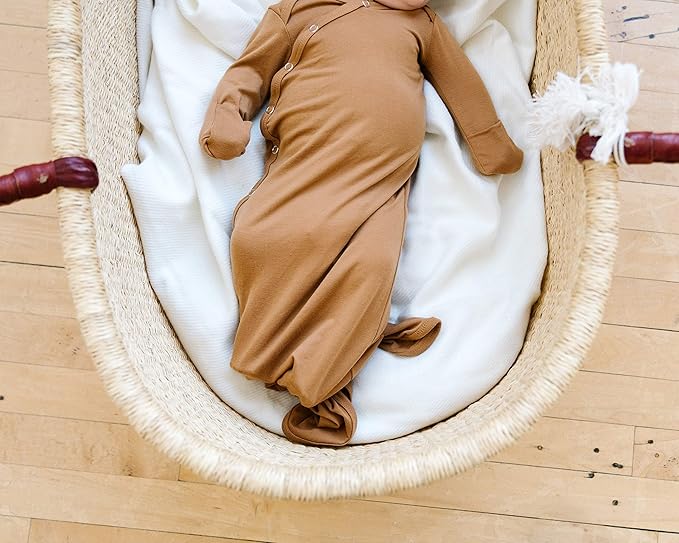 Copper Pearl Baby Gown - Knotted Newborn Sleepers for Baby Boy and Girl, Soft Stretchy Long Sleeve Infant Gowns with Bottom Tie and Hand Mittens, Perfect Hospital Coming Home Outfit (Camel)
