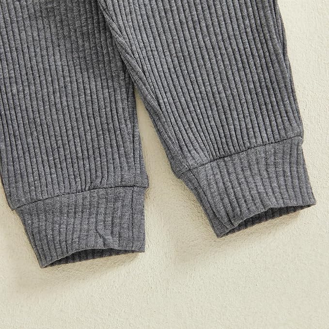 fhutpw Baby Boy Clothes 3 6 12 18 Months Ribbed Knitted Long Sleeve Romper and Pants Sets Newborn Fall Splicing Color Outfits