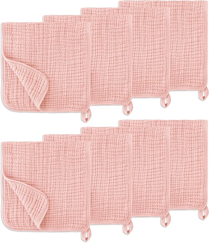 Muslin Burp Cloths, 20"x10"- Pack of 8, 6 Layers Super Soft Absorbent & Breathable 100% Cotton for Baby Drool and Messes, Burp Cloth Baby Boy and Burp Cloths Baby Girl