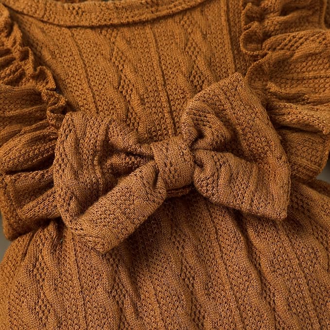 Happy Town Baby Girl Romper Infant Fall Winter Clothes Ruffle Sweater Long Sleeve Bodysuit Jumpsuit and Headband