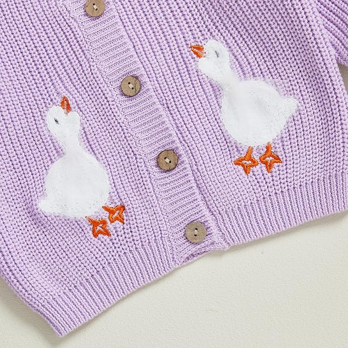 Baby Girl Cardigan Sweater Toddler Goose Embroidered Button Down Knit Sweaters Fall Winter Knitwear Jacket Clothes