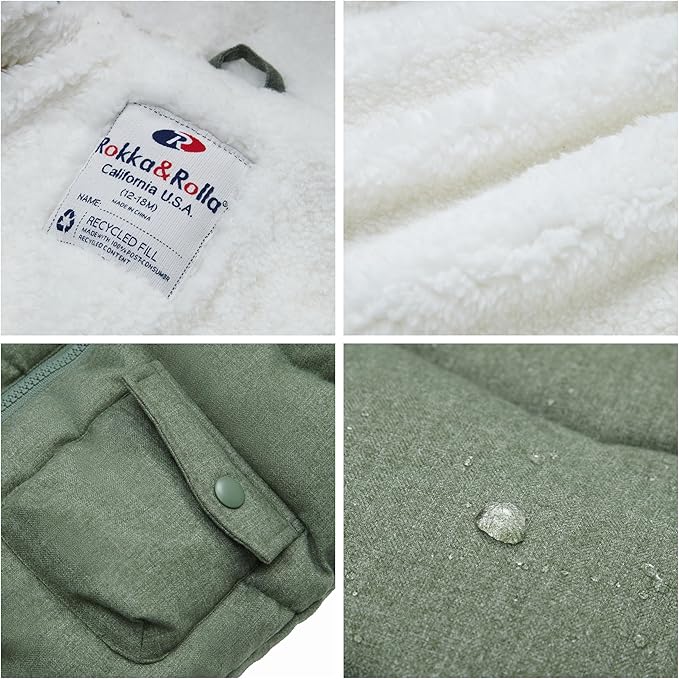 Rokka&Rolla Baby Boys' Sherpa Lined Puffer Jacket Warm Winter Coat with Mini Fur Trim Hood for Newborn Infants Toddler