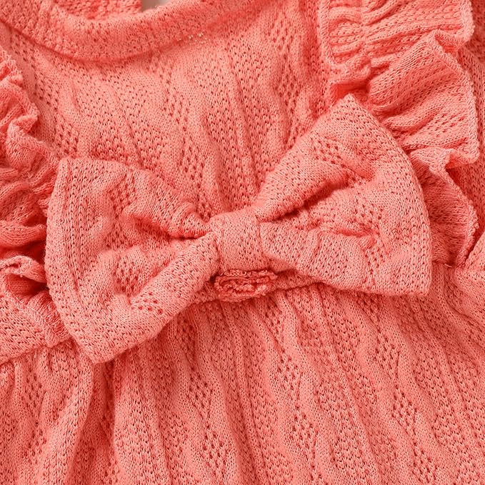 Happy Town Baby Girl Romper Infant Fall Winter Clothes Ruffle Sweater Long Sleeve Bodysuit Jumpsuit and Headband