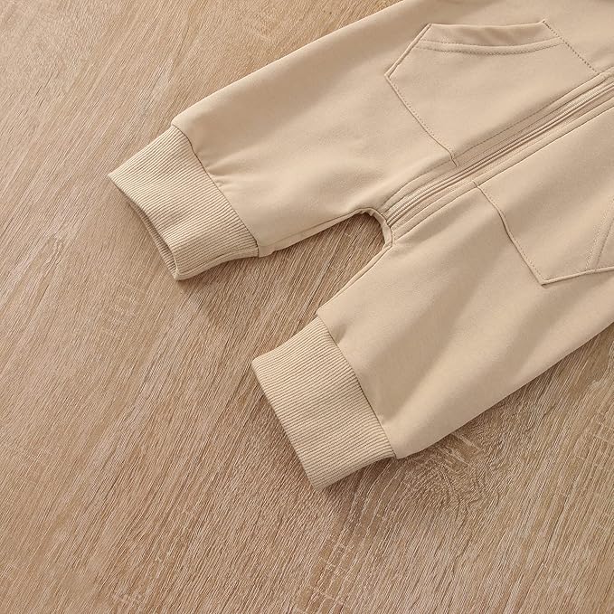 BemeyourBBs Newborn Baby Boy Clothes Color Block Long Sleeve Zipper Hooded Romper with Pocket Fall Winter One Piece Outfits