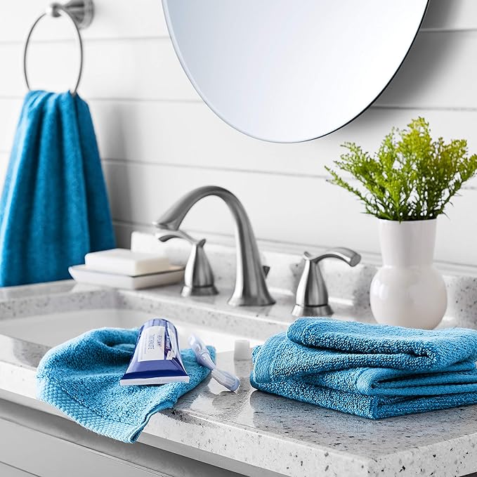 Amazon Basics Cotton Washcloths, Quick-Dry, 12" x 12", 12-Pack, Lake Blue