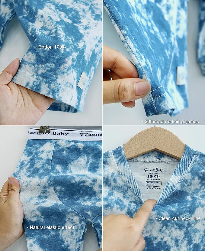 VAENAIT BABY 12M-12Y Toddler Kids Boys Girls 100% Cotton Marbling Tiedye Sung Fit Sleepwear Pajamas 2pcs Pjs Set