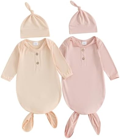 Newborn Knotted Gown 2 Pack Plain Sleeper for Baby Boy Girl Coming Home Outfit
