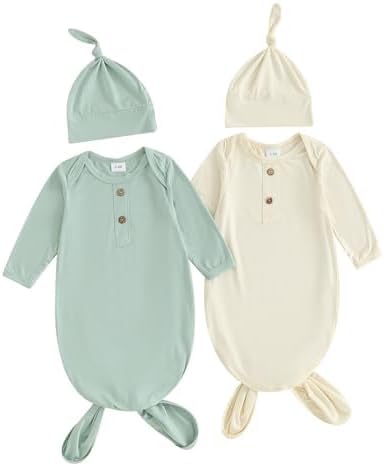 Newborn Knotted Gown 2 Pack Plain Sleeper for Baby Boy Girl Coming Home Outfit