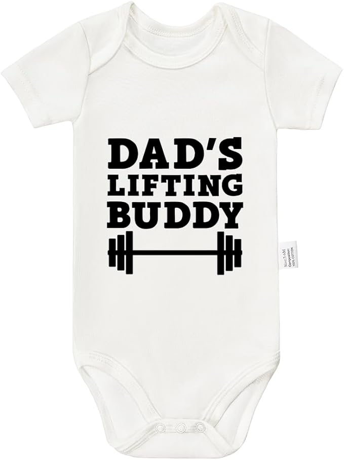 Dad’s Lifting Buddy Bodysuits, Cute Toddler Boy Girl Newborn Cotton Romper Short Sleeve Jumpsuit Outfits 0-24 Months