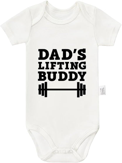 Dad’s Lifting Buddy Bodysuits, Cute Toddler Boy Girl Newborn Cotton Romper Short Sleeve Jumpsuit Outfits 0-24 Months