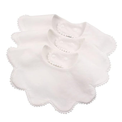 JANGANNSA 3 PCS White Flower Baby Bibs Infant Burp Clothes for Baby Girls Saliva Towel Cotton Infant Toddler Girls Bibs (3PCS-White)