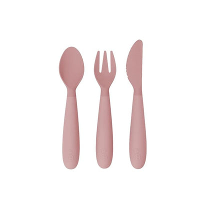 ezpz Happy Utensils (Blush) - 24 Months+ - BPA Free Toddler Utensils - Fork, Spoon and Knife for Toddlers and Preschoolers - Kids for Self-Feeding Development