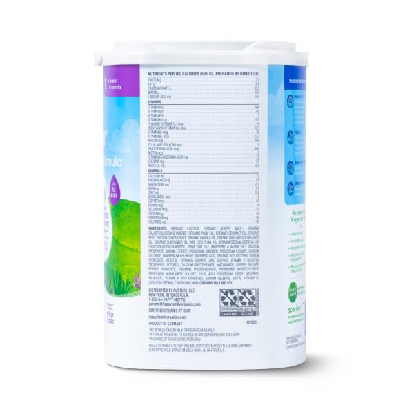 Happy Baby Organics Stage 1 A2 Infant Formula, 0 12 Months, Milk Based Organic Baby Formula Powder with A2 Milk, Probiotics & Prebiotics for Immune & Digestive Support, 22.9 Ounce (Pack of 4)