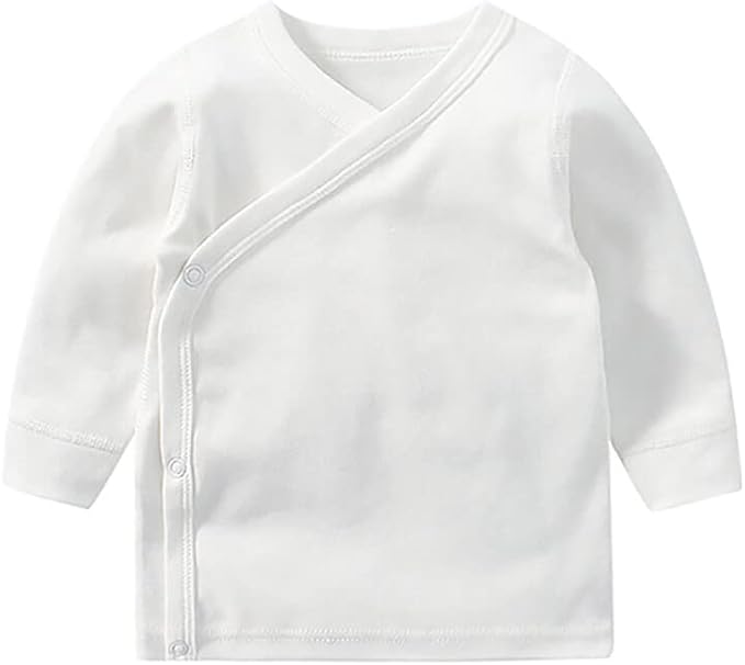 Baby Long Sleeve Side-snap Cotton Shirt Unisex Newborn Girls Boys Kimono Tee Shirts Top