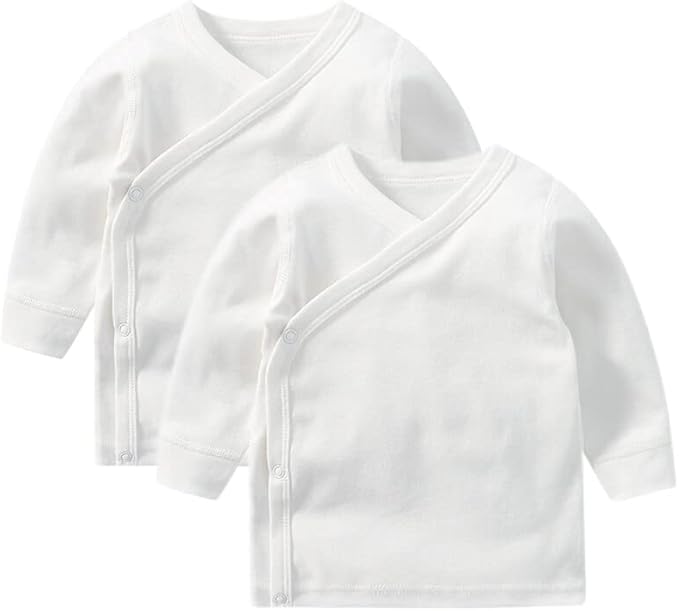 Baby Long Sleeve Side-snap Cotton Shirt Unisex Newborn Girls Boys Kimono Tee Shirts Top