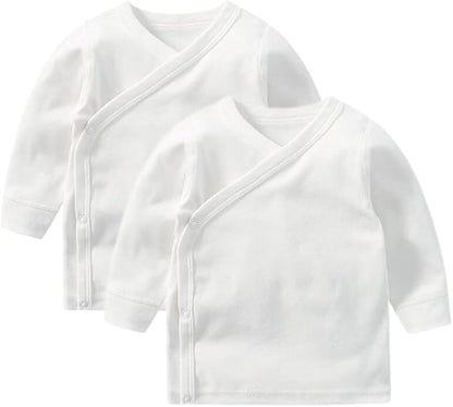Baby Long Sleeve Side-snap Cotton Shirt Unisex Newborn Girls Boys Kimono Tee Shirts Top
