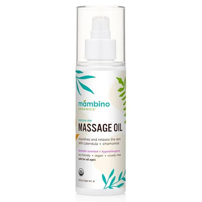 Mambino Organics Massage Baby Oil – Organic, Nourishing with Egyptian Calendula, Chamomile & Lavender – Gentle for After-Bath Relaxing – Cruelty-Free Baby Oils for Baby & Kids, 5 fl oz