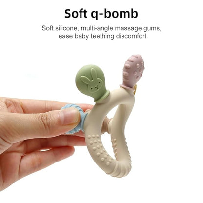 Silicone Teether for Babies 2-Pack – Soft & Easy Grip Teething Toys for Infants & Toddlers – 100% Food Grade Silicone, CPC Certified, BPA-Free Gum Soothers (Palm Teether/Colorful & Green)