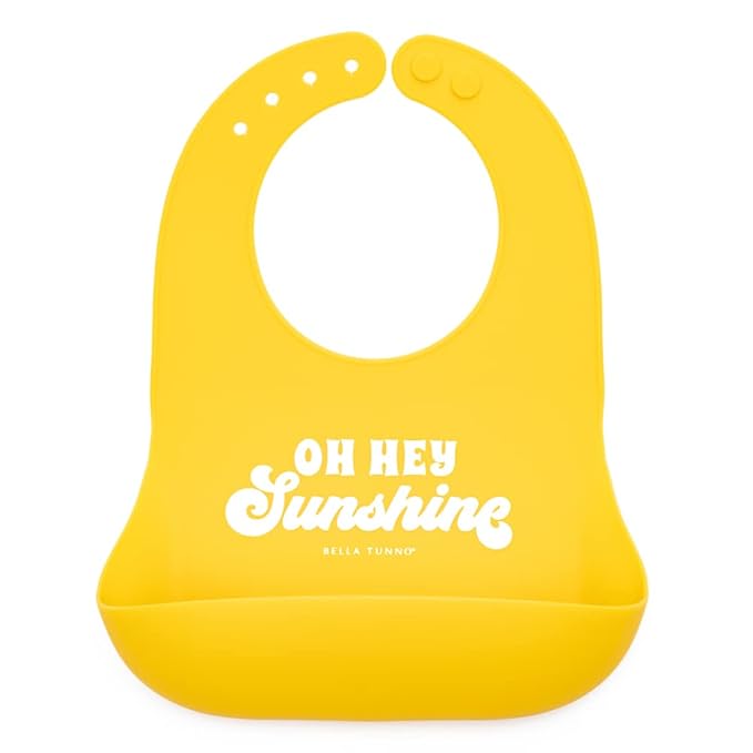 Bella Tunno Wonder Bib - Adjustable Silicone Baby Bibs for Girls & Boys, Durable and Waterproof BPA Free Silicone, Oh Hey Sunshine