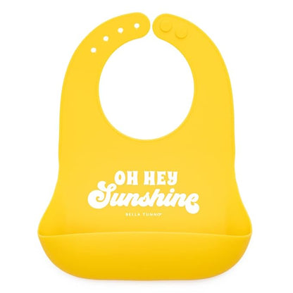 Bella Tunno Wonder Bib - Adjustable Silicone Baby Bibs for Girls & Boys, Durable and Waterproof BPA Free Silicone, Oh Hey Sunshine