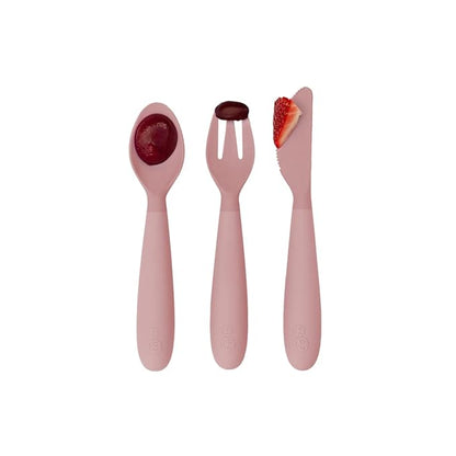 ezpz Happy Utensils (Blush) - 24 Months+ - BPA Free Toddler Utensils - Fork, Spoon and Knife for Toddlers and Preschoolers - Kids for Self-Feeding Development