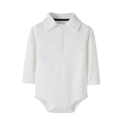 Teach Leanbh Infant Baby Polo Bodysuit Cotton Long Sleeve Pure Color Shirt 3-24 Months (3 Months, White)