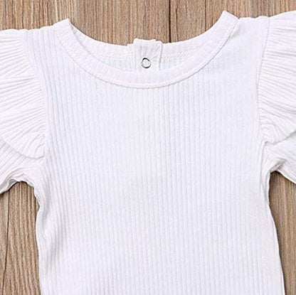 Mubineo Infant Baby Girl Basic Plain Rib Knit Ruffle Long Sleeve Romper Bodysuit Tops