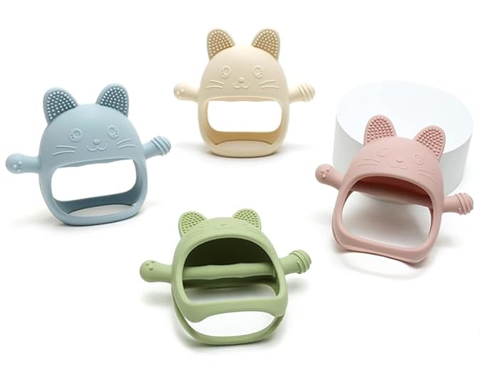 Rabbit Hand Guard Teether 2-Pack – Silicone Baby Teething Toys for Infants, Toddlers & Newborns – 100% Food Grade, BPA-Free¸Flexible Gum Soother (Rabbit Hand Guard - Blue/Green)