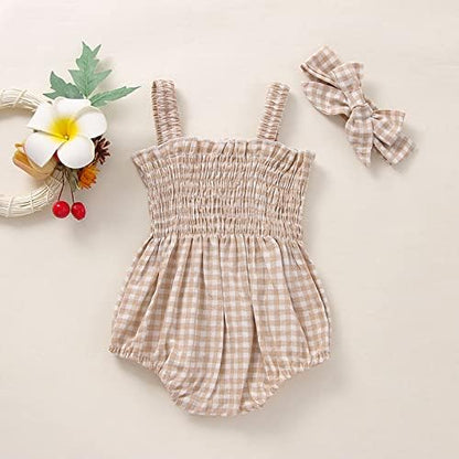 Newborn Baby Girl Bodysuit Sleeveless Halter Frill Romper One-piece Jumpsuit with Headband Summer Clothes Set