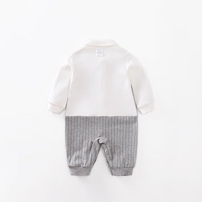 HUAANIUE Newborn Baby Boys Gentleman Romper One Piece Long Sleeve Bowtie Outfit Formal Wear Tuxedo Suit
