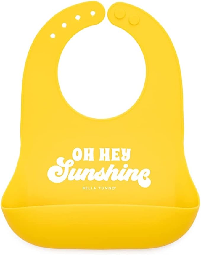 Bella Tunno Wonder Bib - Adjustable Silicone Baby Bibs for Girls & Boys, Durable and Waterproof BPA Free Silicone, Oh Hey Sunshine