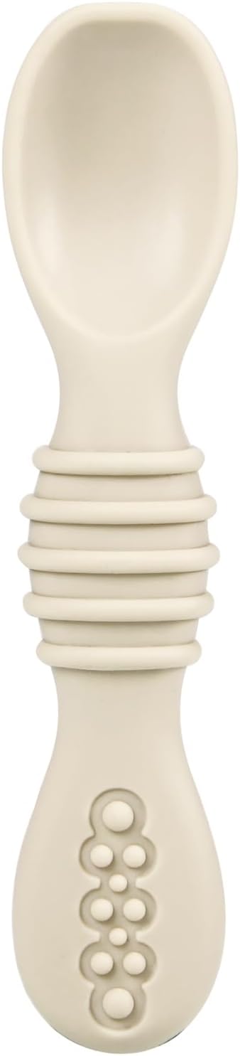 PandaEar 3 Pack Silicone Suction Baby Bowls & 3 Baby Feeding Spoons | Non-Slip Stay Put Bowls & Soft Silicone First Stage Spoons for Toddlers, BPA-Free Baby Led Weaning Set (Linen Brown Tan)