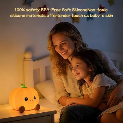 Pumpkin Night Light for Kids Adult, 3 Adjustable Brightness, USB-C Rechargeable, Baby-Safe Bedside Light, Toddler Sleep Training & Kids Room Decor