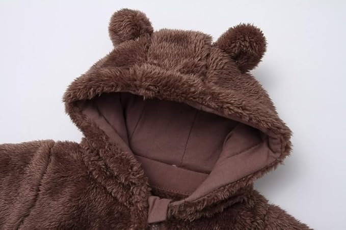 CAHL&FAUO Newborn Snowsuit Baby Cartoon Bear Onesie Warm Fleece Hooded Romper Jumpsuit