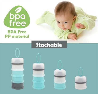 Baby Formula Dispenser Container, Portable Milk Powder Dispenser, Baby Feeding Travel Storage Container, Non-Spill Stackable Baby Snack Storage Container, BPA Free, 4 Compartments
