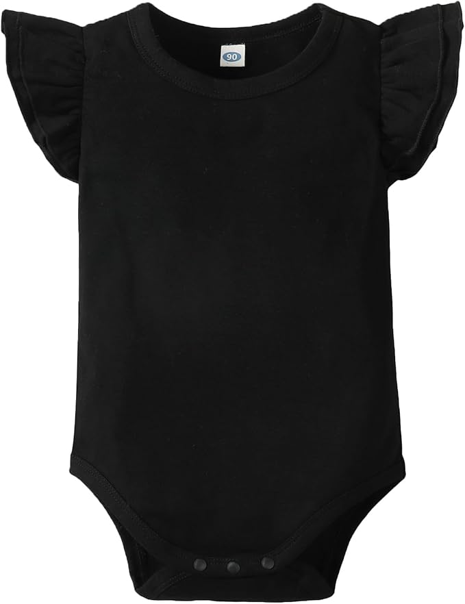LYSMuch Baby Girls Ruffle Sleeves Bodysuit Infant Solid Color Top Jumpsuit
