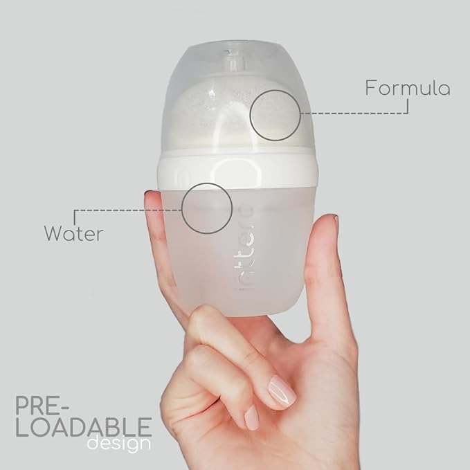 INTTERO Baby Bottles with Built-in Formula Dispenser, Anti-Colic Wide Neck Design for Newborn Feeding and Everyday Baby Essentials, 9 Oz Medium Flow (2 Pack), Cute Blue