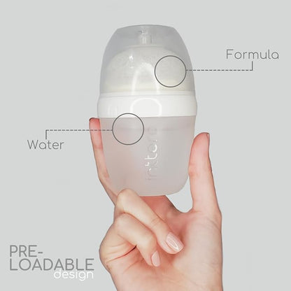 INTTERO Baby Bottles with Built-in Formula Dispenser, Anti-Colic Wide Neck Design for Newborn Feeding and Everyday Baby Essentials, 9 Oz Medium Flow (2 Pack), Cute Blue