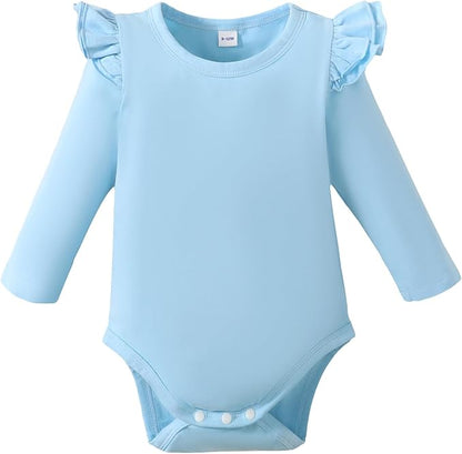 Magic Park 0-24M Infant Girl Romper Baby Girls Solid Color Bodysuit Toddler Ruffle Jumpsuit Shirts Casual Tops Baptism Shirt