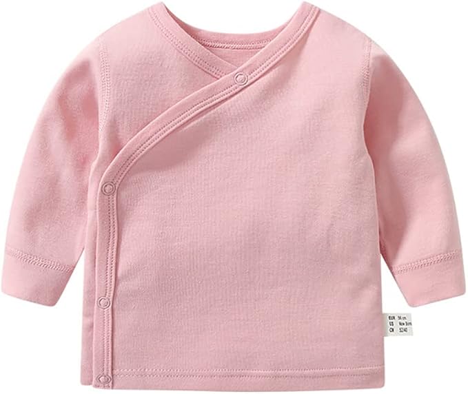 Baby Long Sleeve Side-snap Cotton Shirt Unisex Newborn Girls Boys Kimono Tee Shirts Top