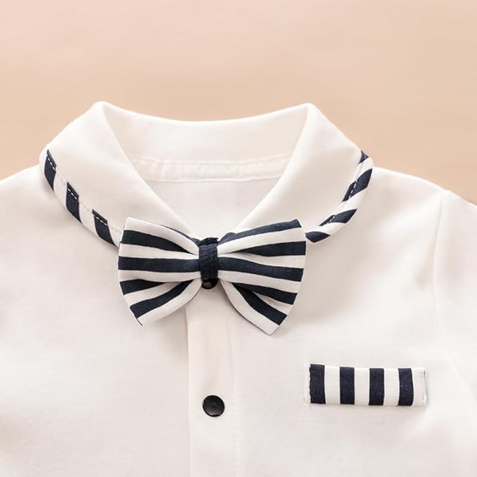 HUAANIUE Newborn Baby Boys Gentleman Romper One Piece Long Sleeve Bowtie Outfit Formal Wear Tuxedo Suit