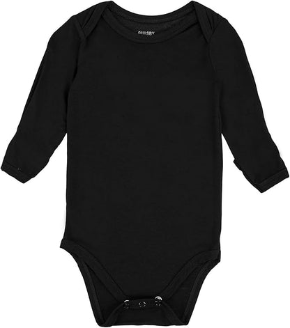 GUISBY Unisex Baby Rayon of Bamboo Snap Bodysuits, Long Sleeve with Mittens Cuffs Bodysuit