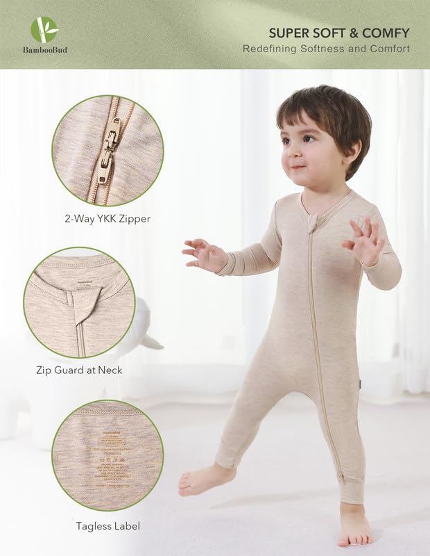 Baby Zippered Rompers Newborn Pajamas Sleepers Long Sleeve Jumpsuits Infant Zipper Romper-Viscose from Bamboo