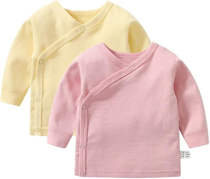 Baby Long Sleeve Side-snap Cotton Shirt Unisex Newborn Girls Boys Kimono Tee Shirts Top